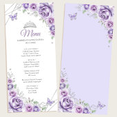 Menu Lilac Purple Silver Floral Quinceanera