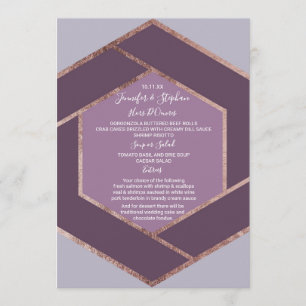 Menu lilas violet de mariage d'hexagone d'or de