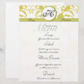 Menu limoen- en Gold Damask Monogram Wedding (Voorkant / Achterkant)