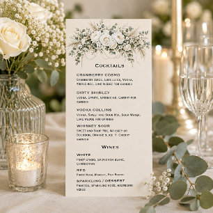 Menu Liste de cocktails et de vins de mariage aux roses