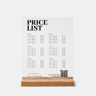 Menu Liste de prix de beauté moderne Petite entrep