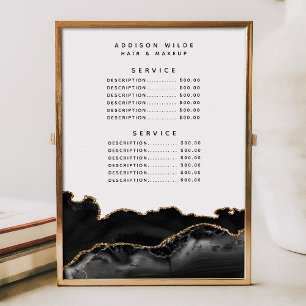 Menu Liste de prix du service Marbre Noir et Or Agate