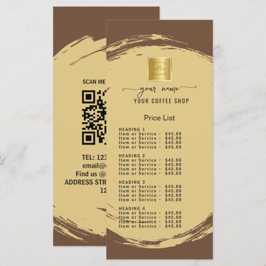 Menu Liste de Prix Marron Foncé (Devant / Derrière)