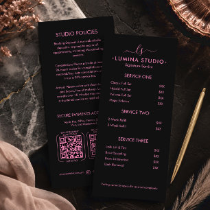 Menu Liste de prix QR Minimal Beauty Rose Noir Lash Tec