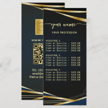 Menu Liste de Prix Script Classique noir et or