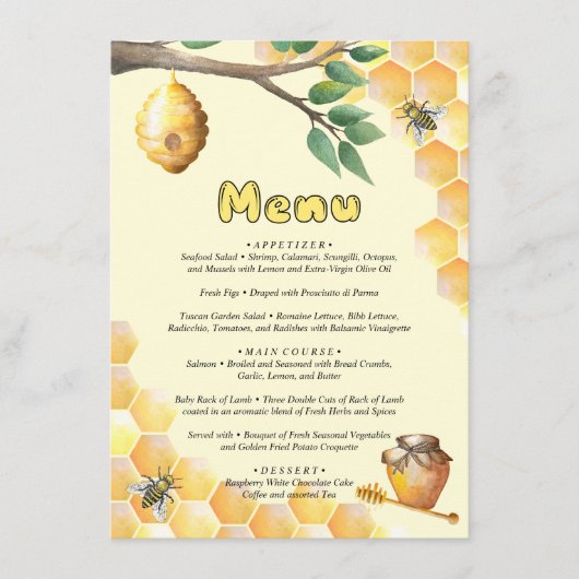 Menu Little Bee Baby shower (Devant)