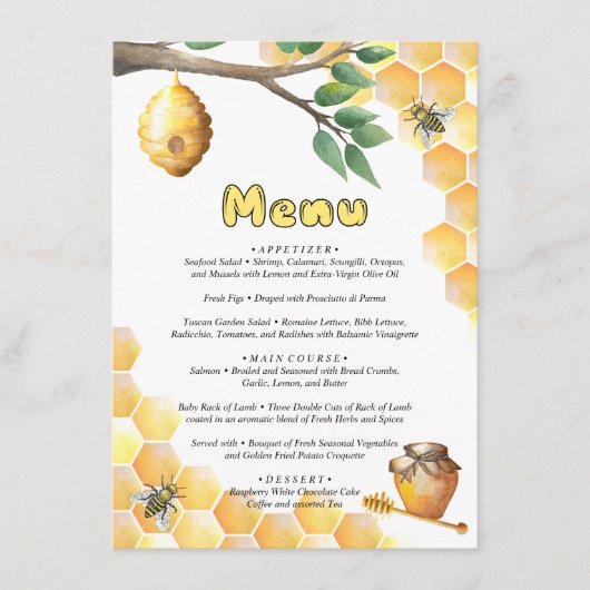 Menu Little Bee Baby shower (Devant)
