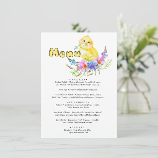 Menu Little Chick Baby shower (Debout devant)