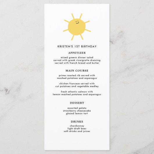 Menu Little Sunshine Party (Devant)
