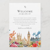 Menu London Watercolor Floral Wedding Welcome Itinerary (Devant)