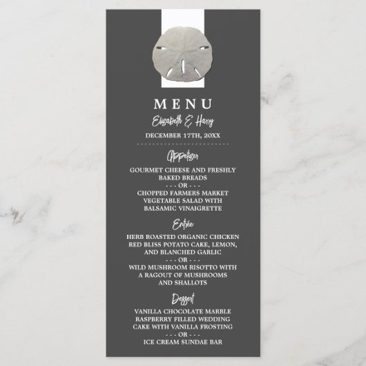 Menu Lone Sand Dollar - Charcoal Grey - Beach Wedding (Devant)