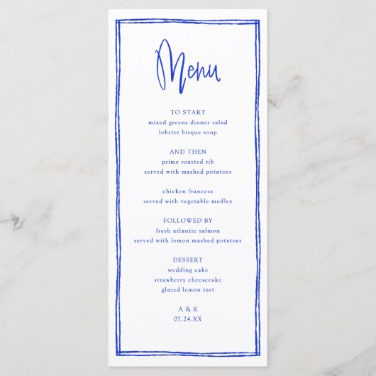 Menu Long Mariage Bleu Français manuscrit (Devant)