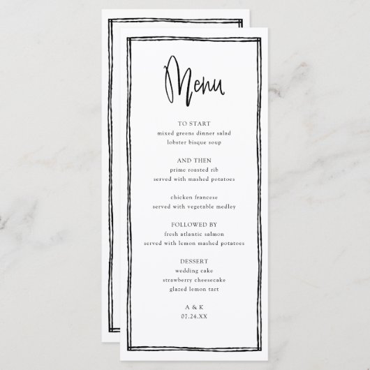 Menu Long Mariage Français manuscrit (Devant / Derrière)