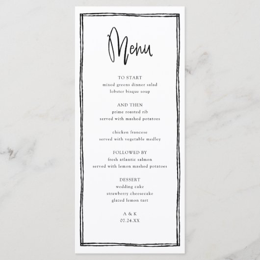Menu Long Mariage Français manuscrit (Devant)