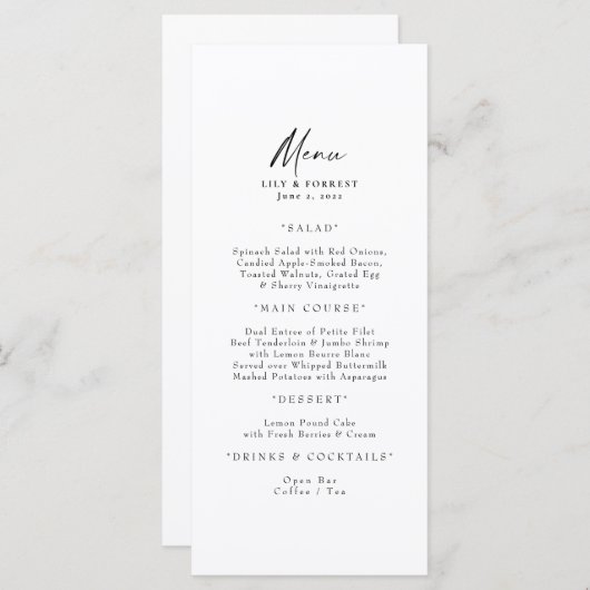 Menu long simple (Devant / Derrière)