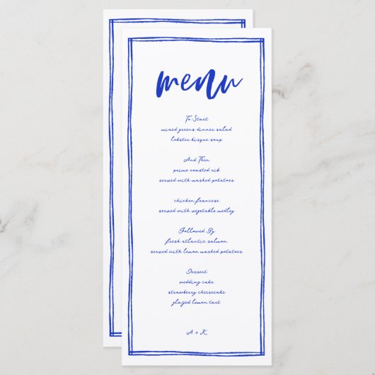 Menu Longue Mariage Bleu Français Moderne (Devant / Derrière)
