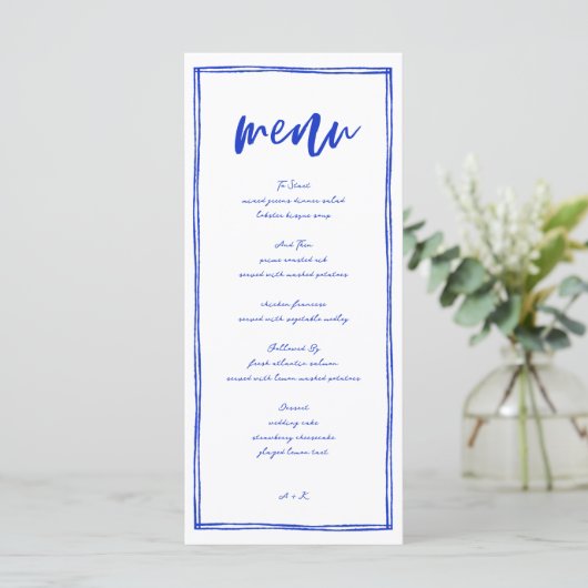 Menu Longue Mariage Bleu Français Moderne (Debout devant)