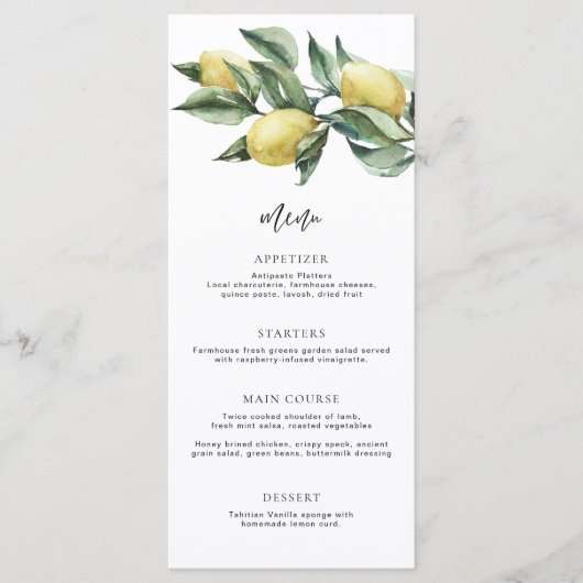 Menu Longue Toscan Lemons & Merci (Devant)