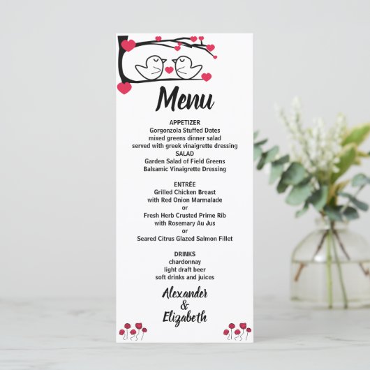 Menu Love Bird Weddenschappen Reception (Staand voorkant)