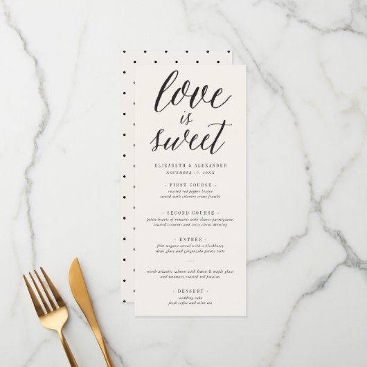 Menu Love Is Sweet Calligraphy Script Mariage classique (Devant/Arrière en situation)