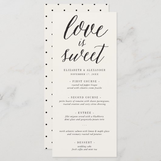 Menu Love Is Sweet Calligraphy Script Mariage classique (Devant / Derrière)
