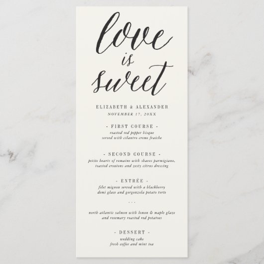 Menu Love Is Sweet Calligraphy Script Mariage classique (Devant)