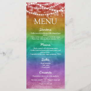Menu Lumières à cordes ombrées arc-en-ciel Mariage gay