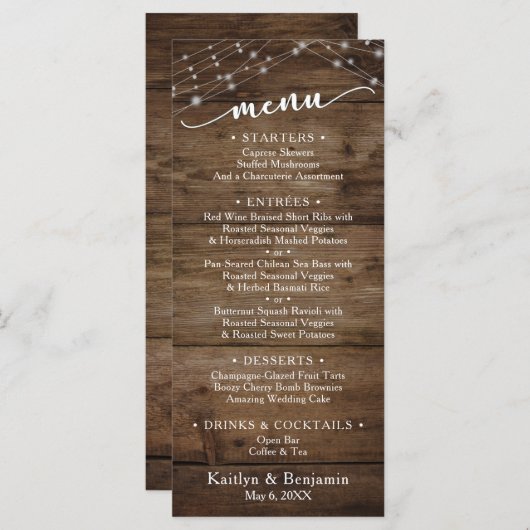 Menu Lumières Brown Rustiques, Typographie Élégante (Devant / Derrière)