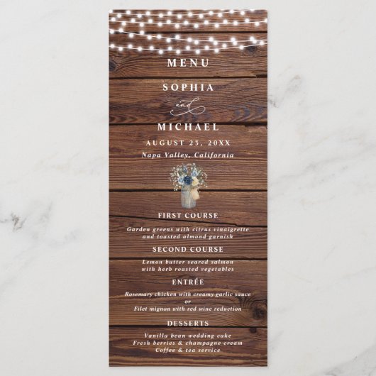 Menu Lumières de Chaîne en Bois Rustique Mariage Pot Ma (Devant)