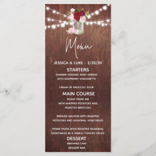 Menu Lumières de mariage en bois pour pot Mason à fleur