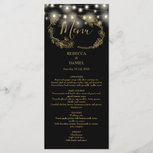 Menu Lumières Guirlandes Florales Mariage Noir Et Or