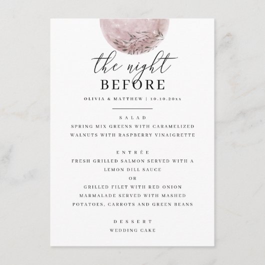 Menu Lune céleste | Soirée de répétition (Devant)