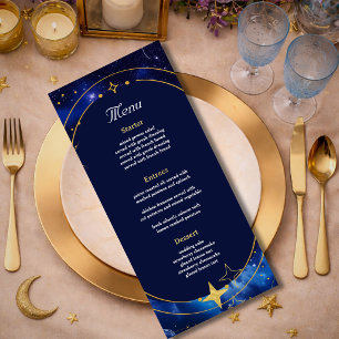 Menu Lune d'or bleu mystique astronomie céleste mariage