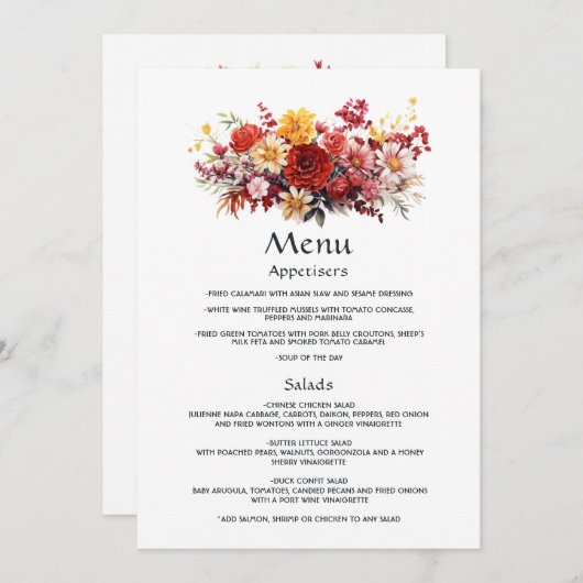 Menu Luscieux Mariage de fleurs rouges (Devant / Derrière)