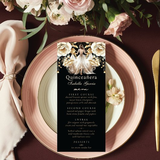 Menu Luxe Black Ivory & Gold Quinceañera