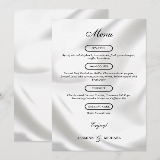 Menu Luxe Éternel Moderne Texture Mariage Chic Blanc (Devant / Derrière)