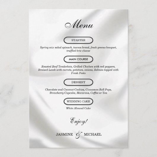 Menu Luxe Éternel Moderne Texture Mariage Élégant Blanc (Devant)