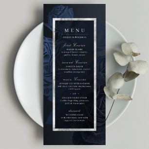 Menu Luxe rose marine argent vintage mariage botanique
