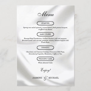Menu Luxe Texture Mariage Élégant Blanc Intemporel Mode