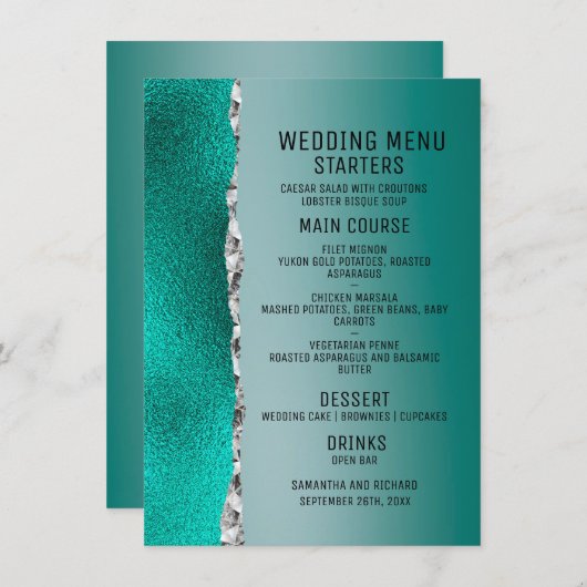 Menu Luxe Turquoise Turquoise Silver Parties scintillan (Devant / Derrière)