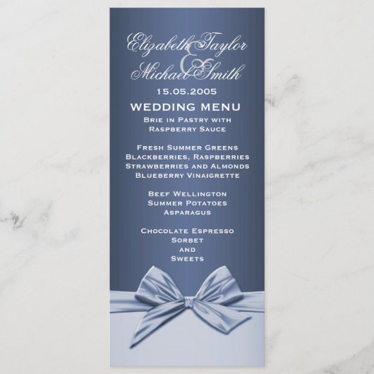 Menu Luxueux Blue Elegant Ribbon Mariage (Devant)