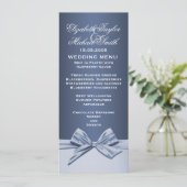 Menu Luxueux Blue Elegant Ribbon Mariage (Debout devant)