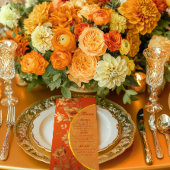 Menu Luxueux Mandarin Orange & Gold Floral Mariage