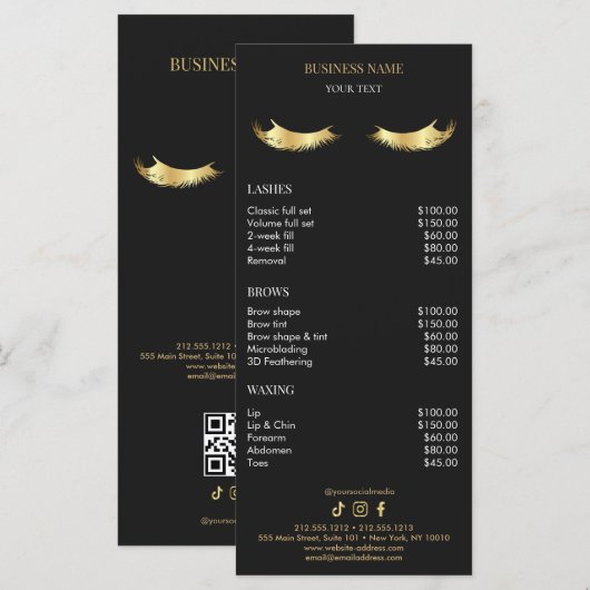 Menu Luxury Black and Gold Salon Price List (Devant / Derrière)