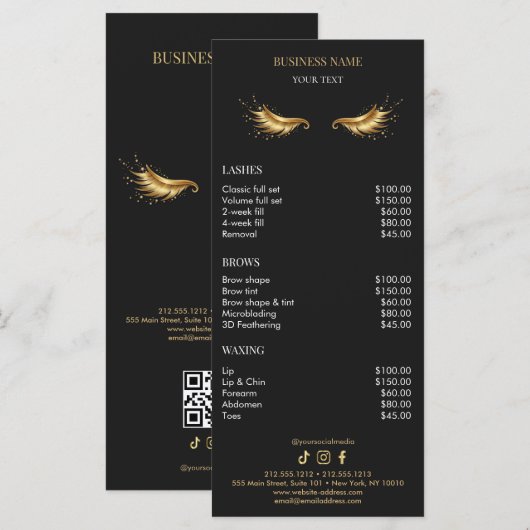 Menu Luxury Black and Gold Salon Price List (Devant / Derrière)