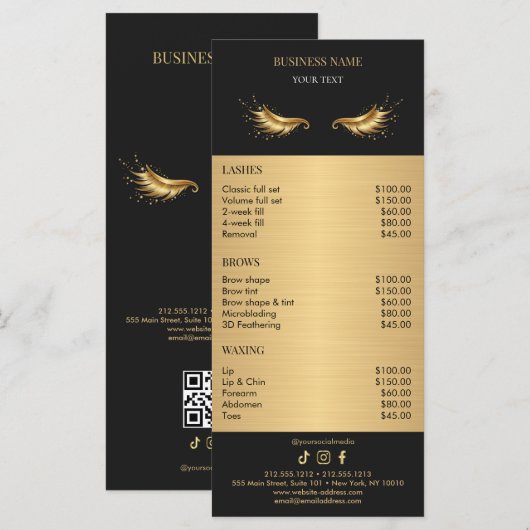 Menu Luxury Black and Gold Salon Price List (Devant / Derrière)