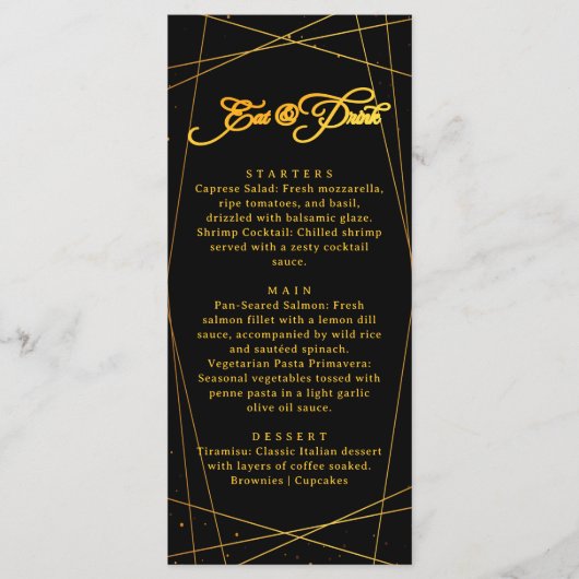 Menu Luxury Geometric Black Tie Wedding Dinner (Devant)