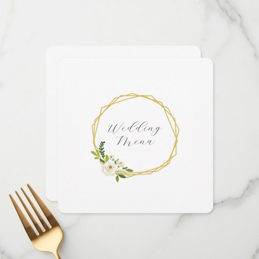 Menu Luxury White Rose Floral Frame  (Devant/Arrière en situation)