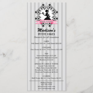 Menu Madame Cupcake Pink et argent de silhouette