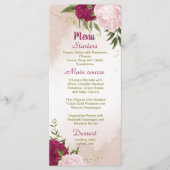 Menu magenta fleurs roses vert feuille mariage (Devant)